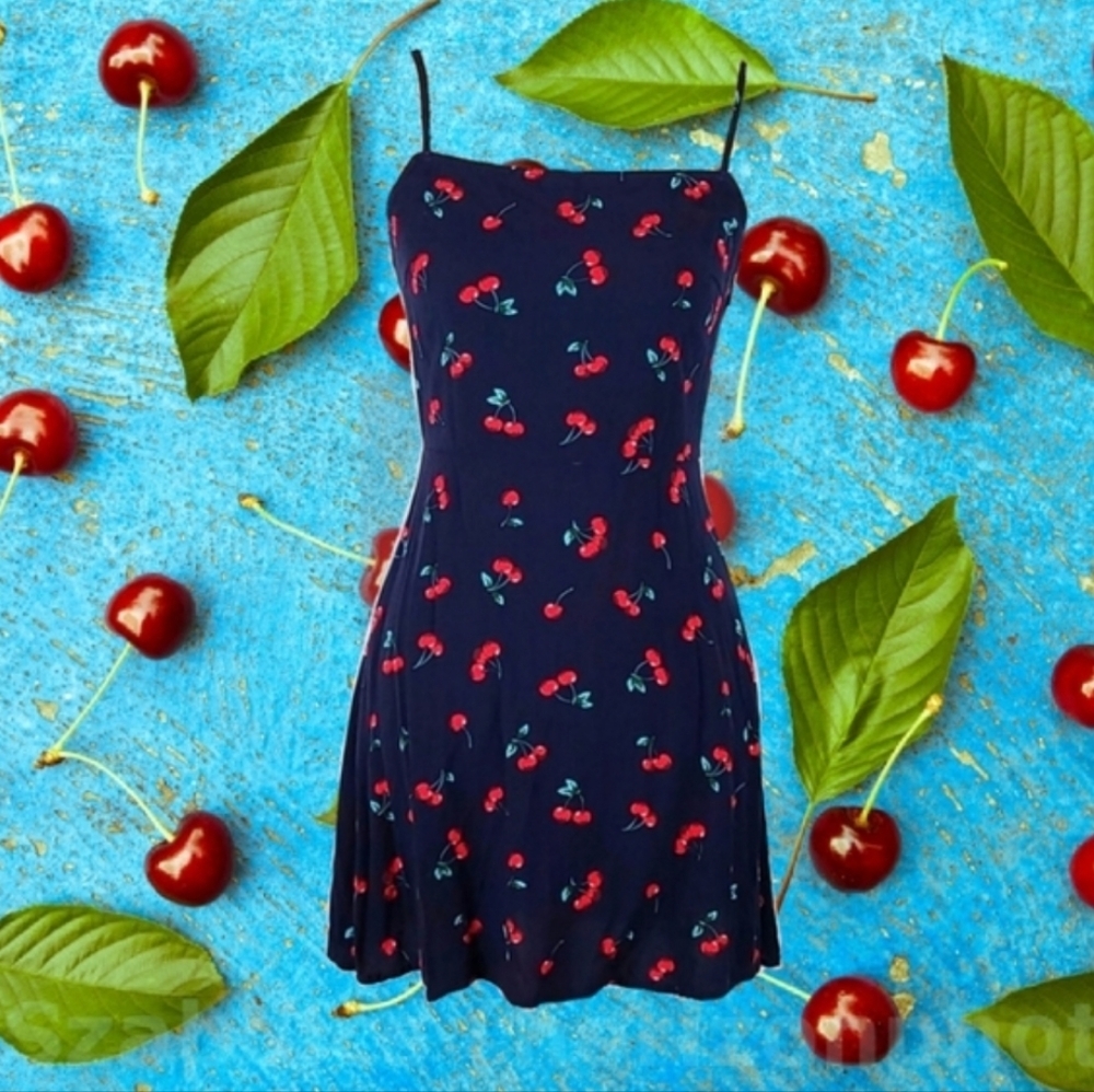 Cherry Print 🍒 Mini Dress in Navy, Size Small